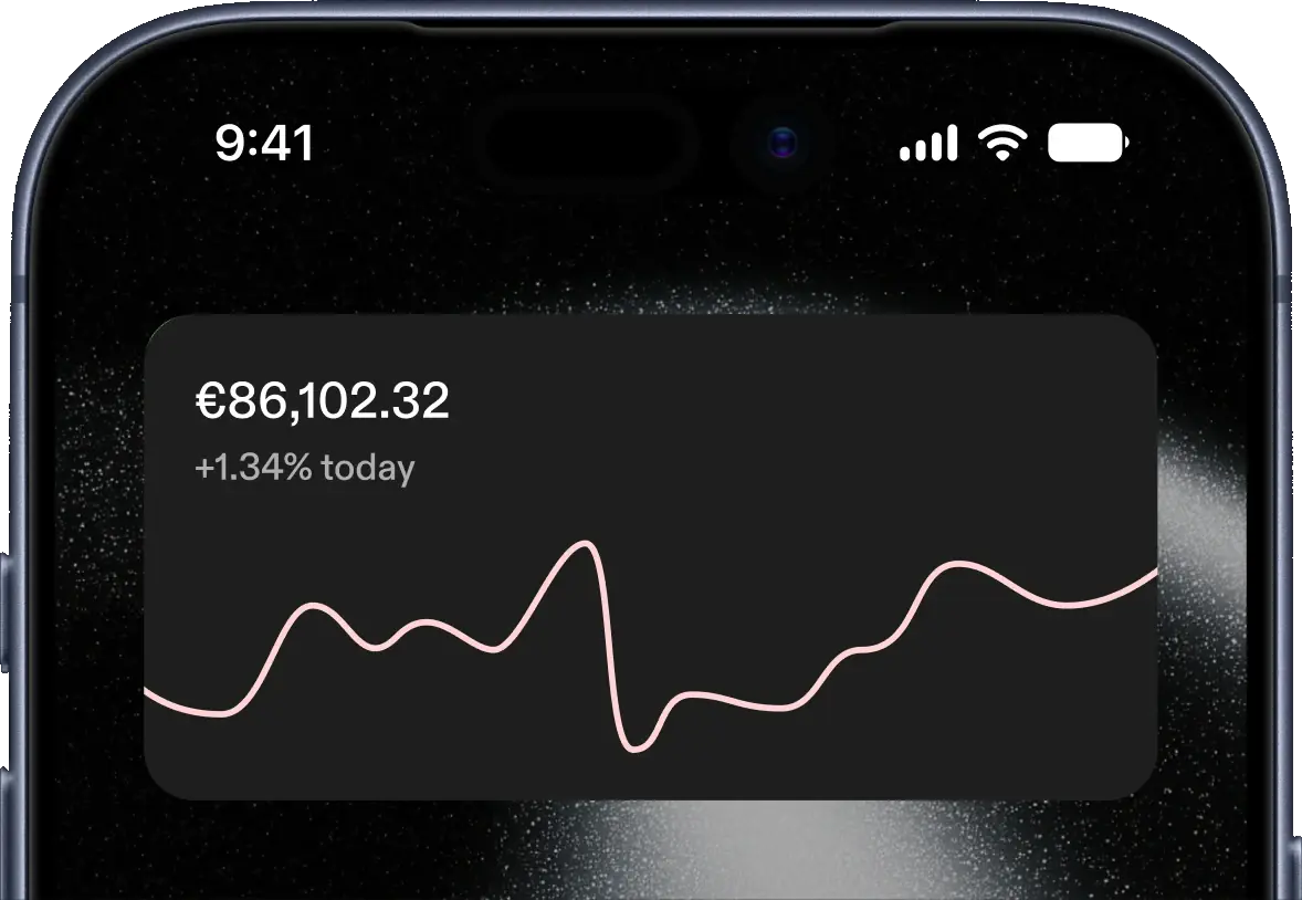 An iPhone home screen with the Strike bitcoin price widget showing the price and today's change.