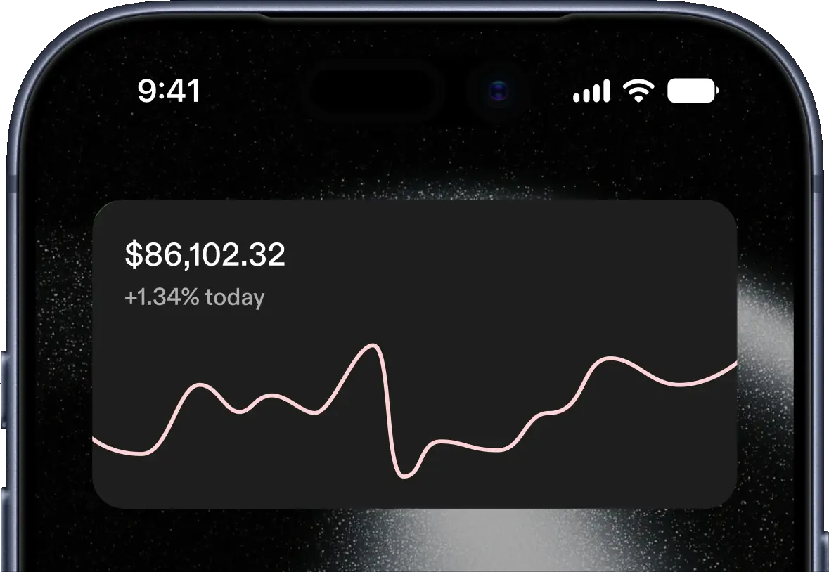 An iPhone home screen with the Strike bitcoin price widget showing the price and today's change.