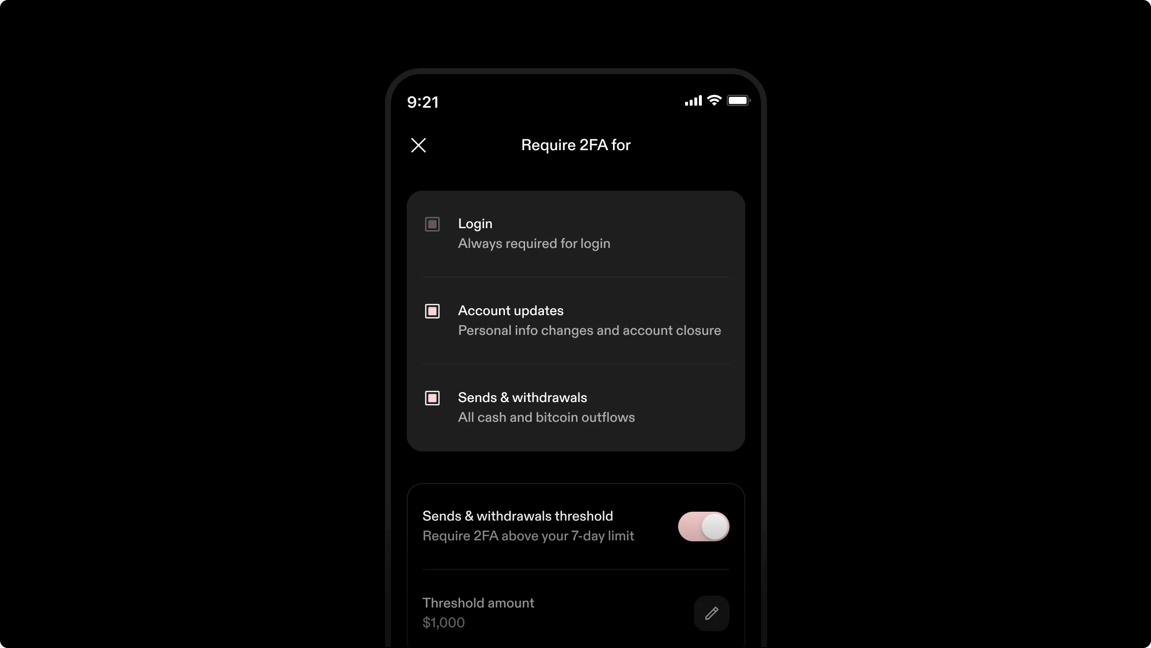 Skip 2FA for small sends and withdrawals
