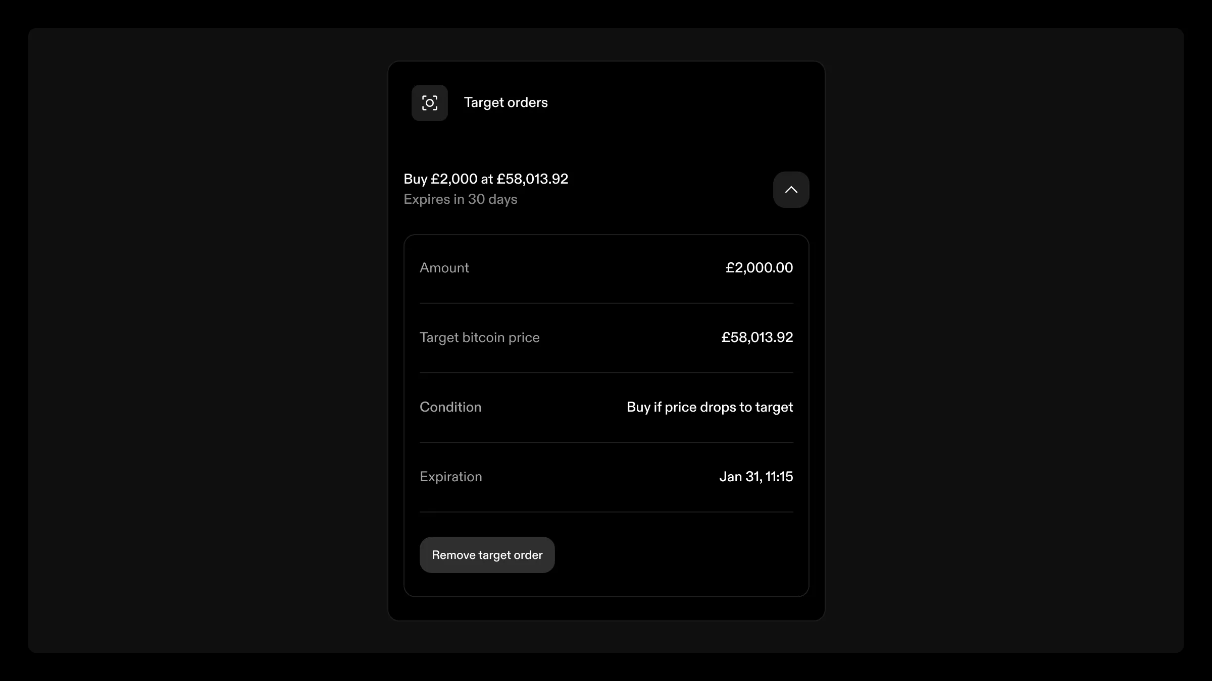 Set target orders on the web app
