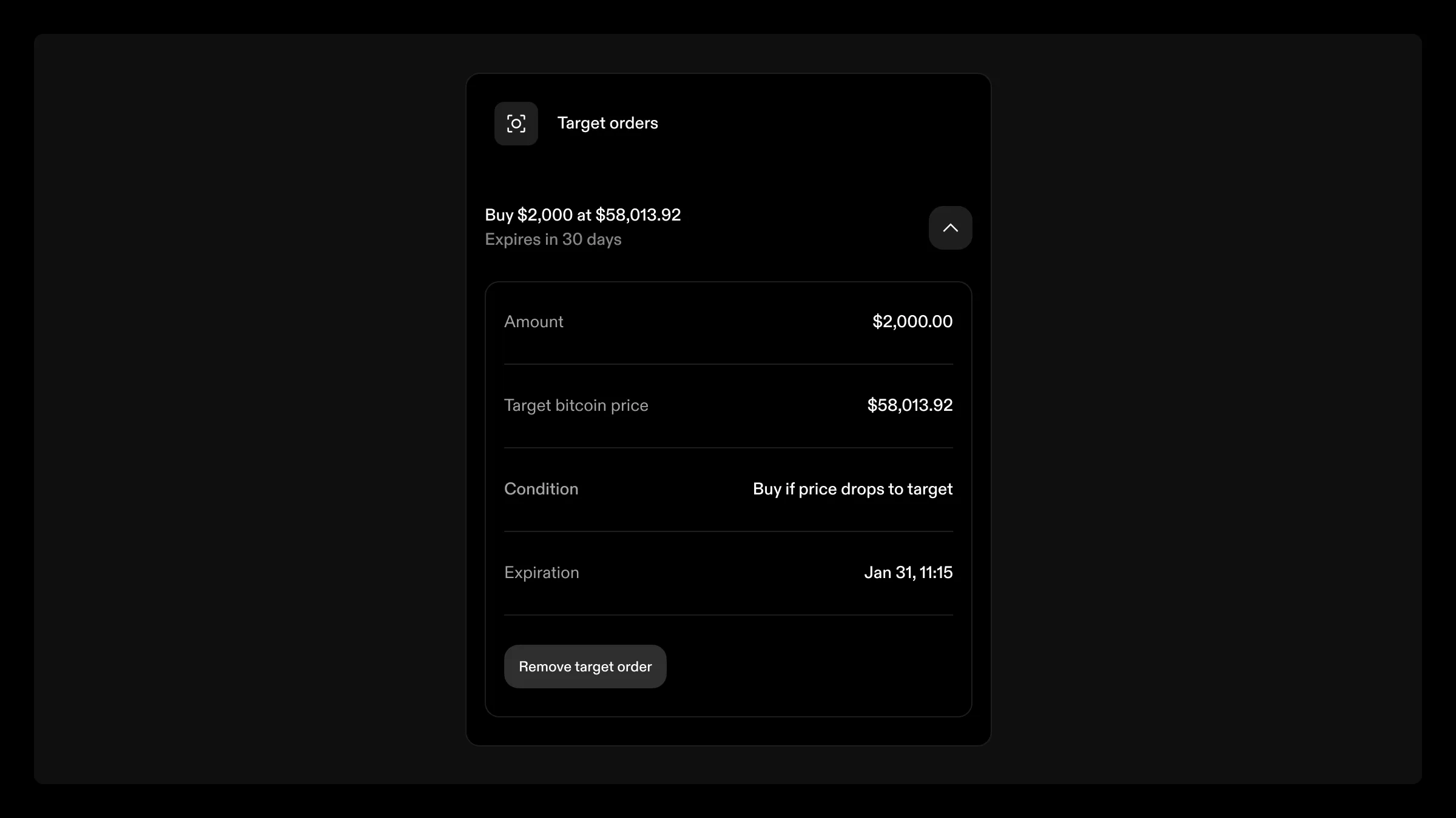 Set target orders on the web app